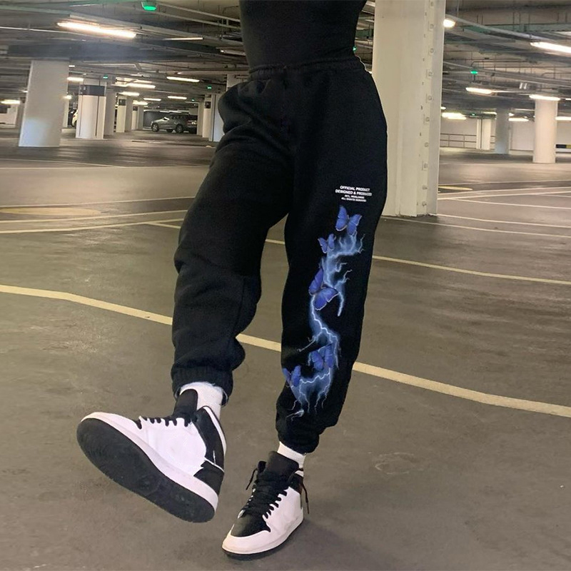 Butterfly Alphabet Print Sweatpants Casual Pants