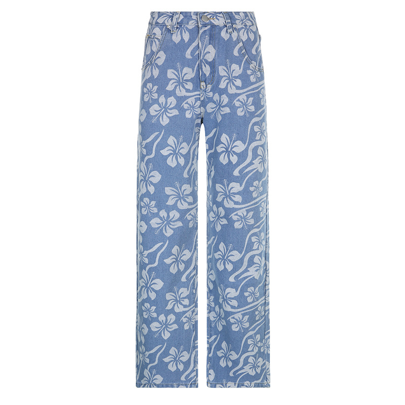 Straight Print Jeans Street Style High Waist Daddy Pants