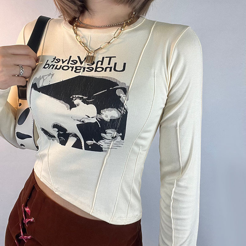 Women's Retro Irregular Hem Slim Fit Long Sleeve Short Top