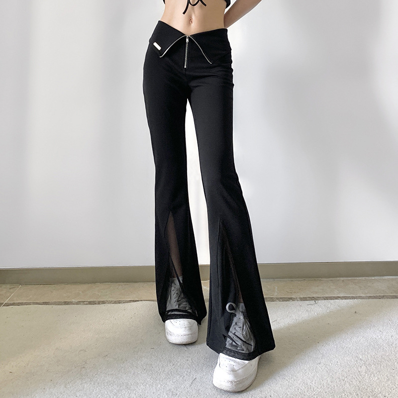 Street Style High Waist Cuff V Flare Pants