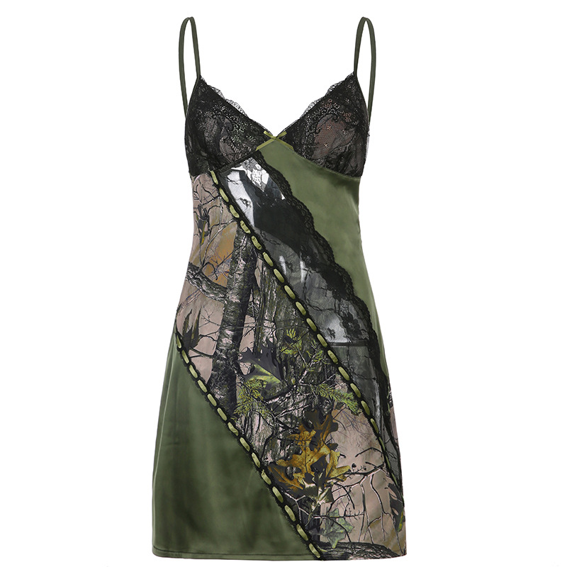 Vintage Lace Bow V Neck Slip Dress