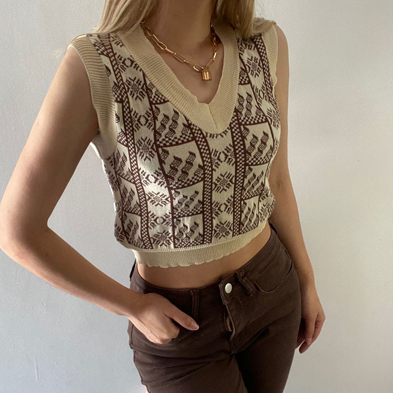 Women's Summer Vintage Knit V Neck Sleeveless Vest