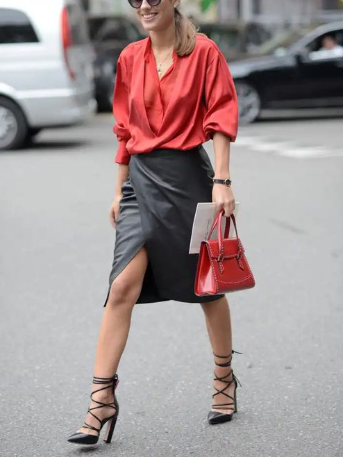 Black Sexy PU Asymmetric Slit High Waist Skirt