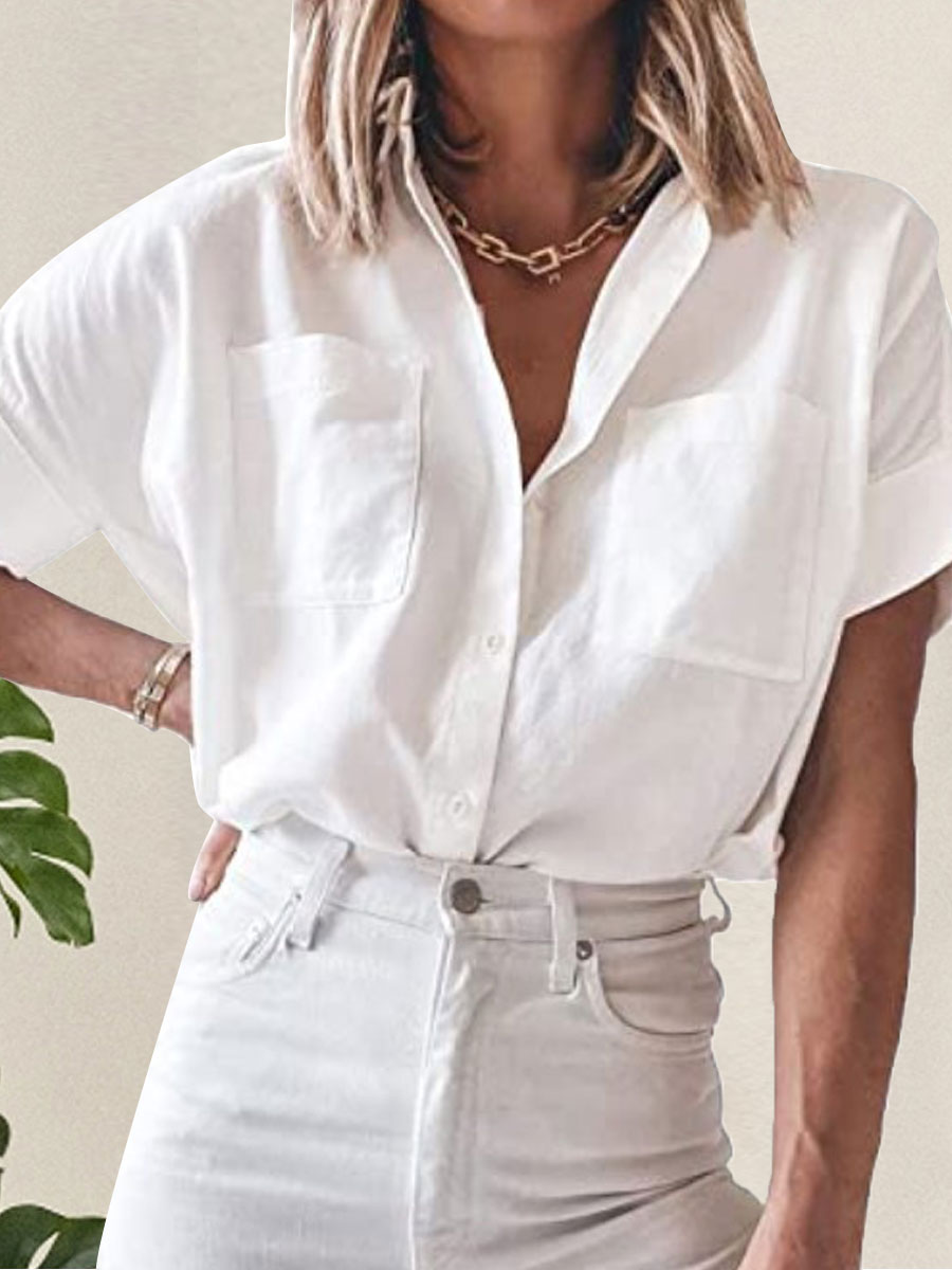 Casual Loose Solid Color Short Sleeve Blouse