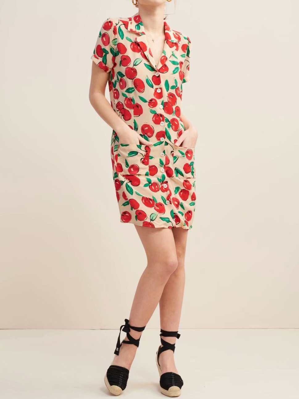 French Blazer Shirt Apple Print Dress