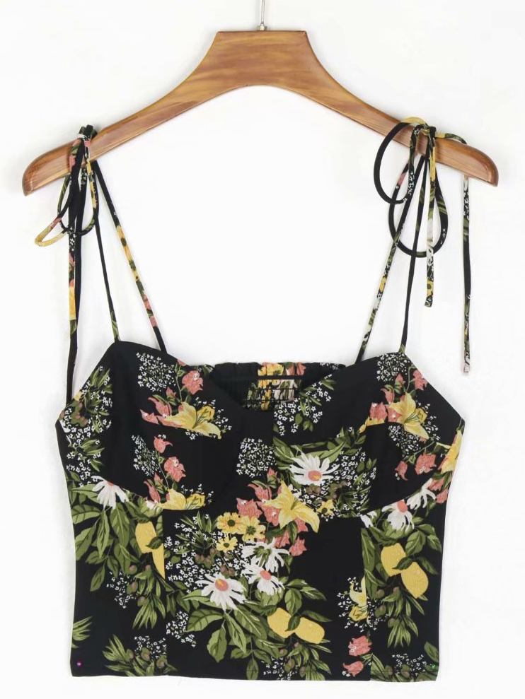 Slim Fit Printed Slim Fit Sling Neck Black Camisole Camisole