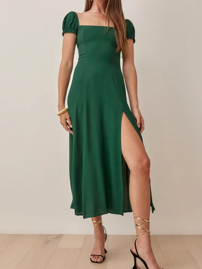 High Waist Solid Color Temperament Commuter Chiffon Dress