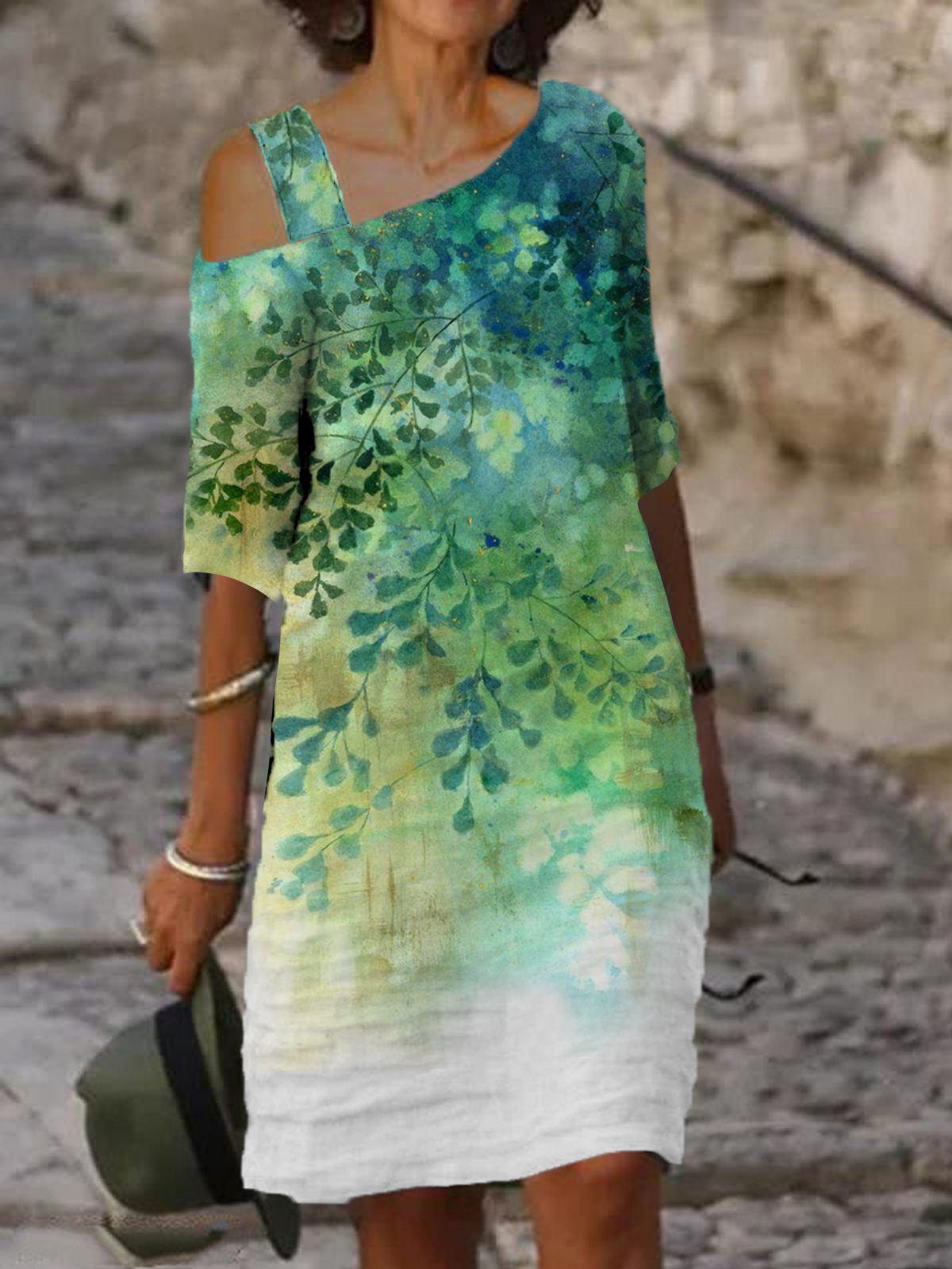 Floral Print One Shoulder Midi Dress