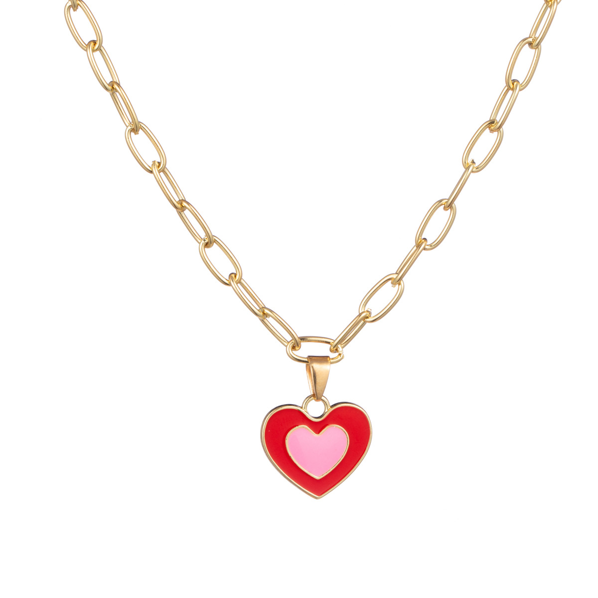 Personalized Simple Color Matching Double Heart Necklace