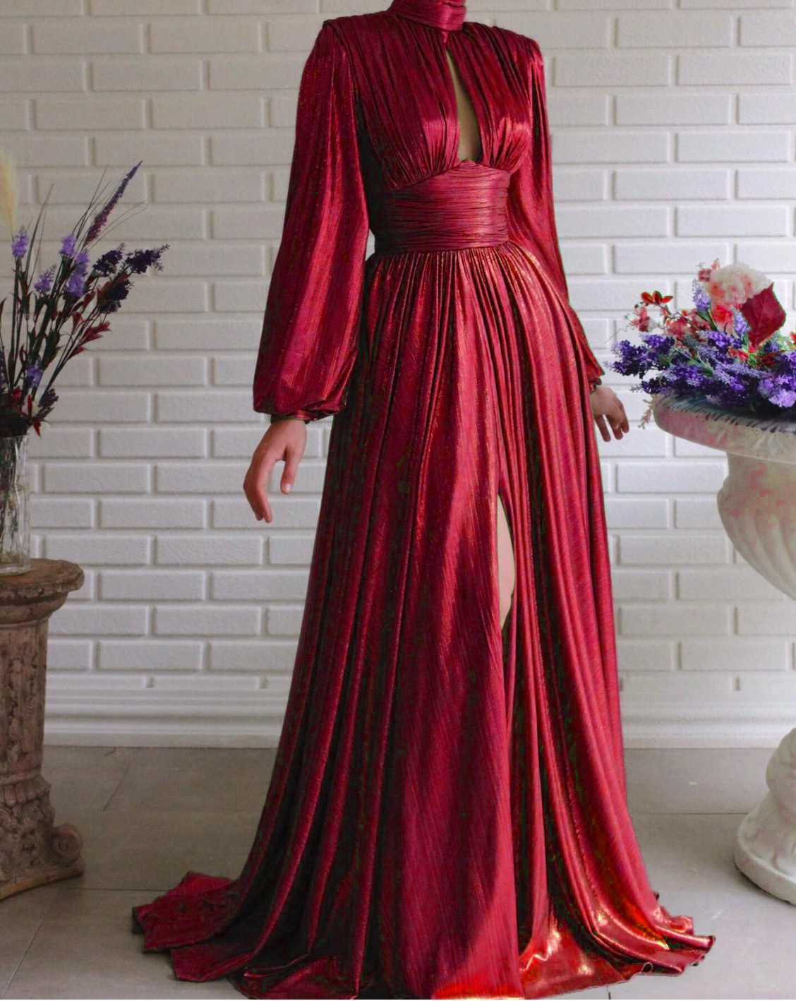 Sequin V neck Long Sleeve Maxi Dress Elegant