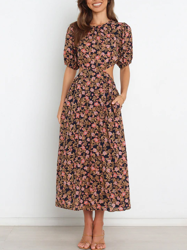 Women Elegant Backless Floral Maxi Dress