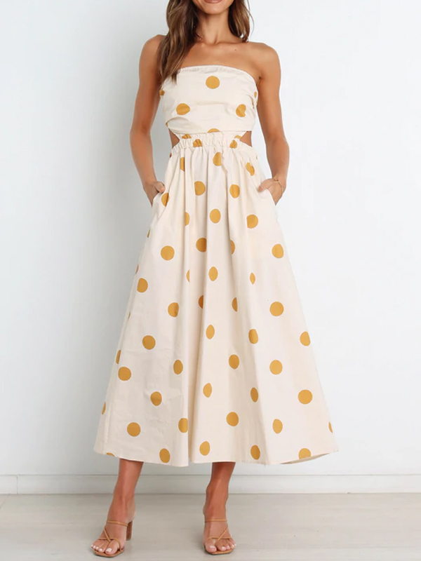 Women Elegant Polka dot Strapless Maxi Dress