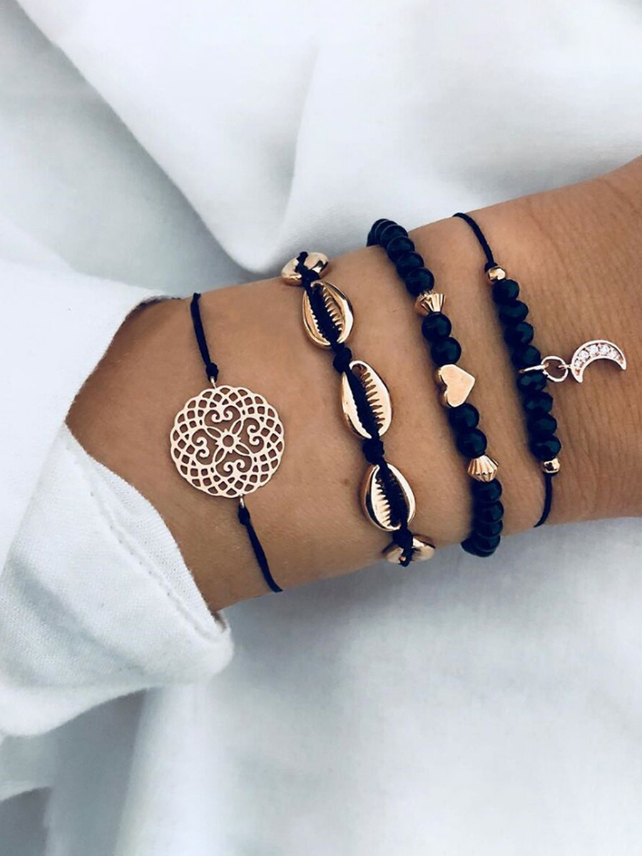 Alloy Braided Shell Black Bracelet