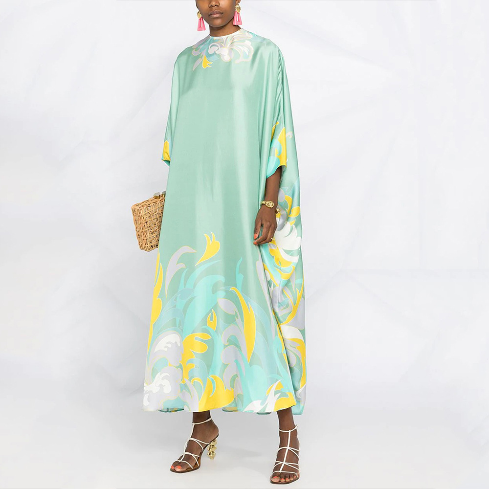 Women Fashion Floral Holiday Print Casual Robe Dress