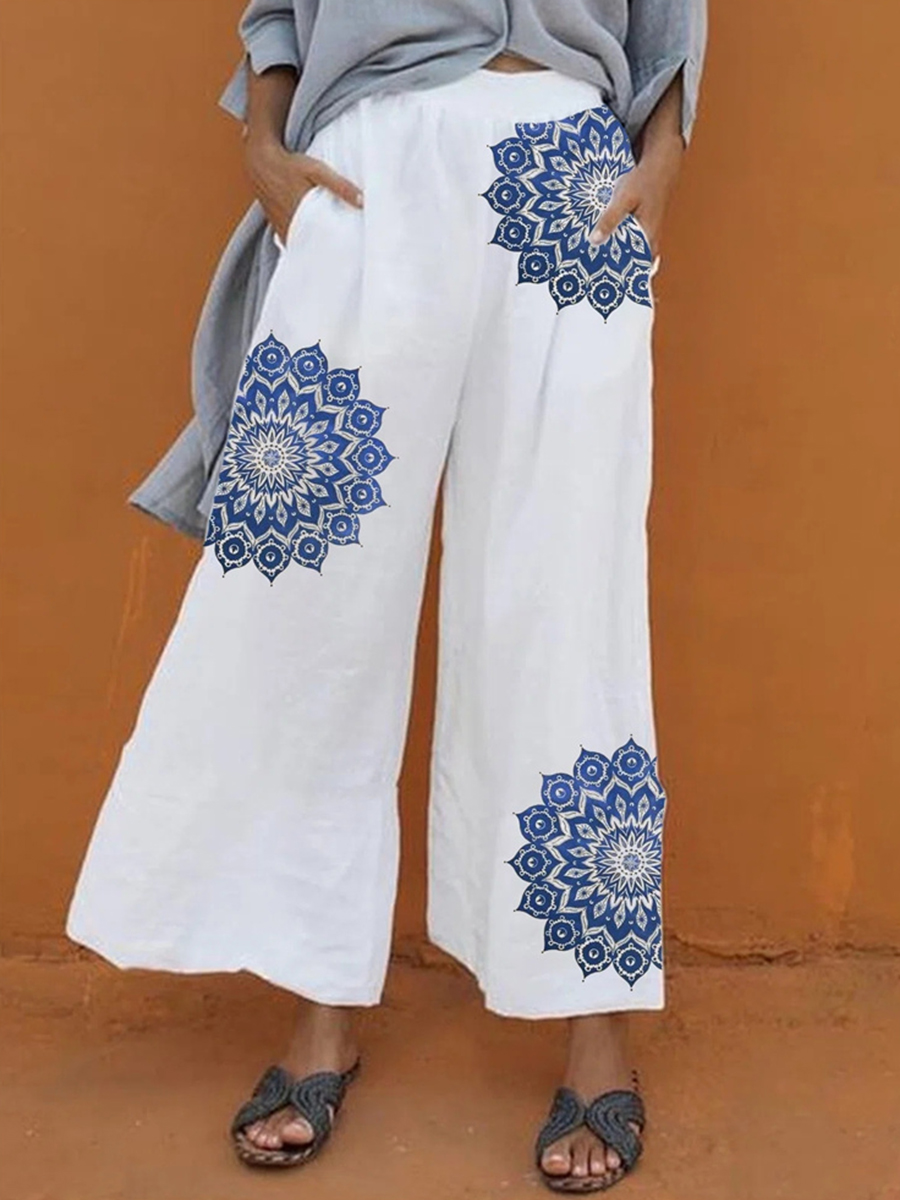 Stylish Casual Loose Slim Print Floral Cotton Blend Pants
