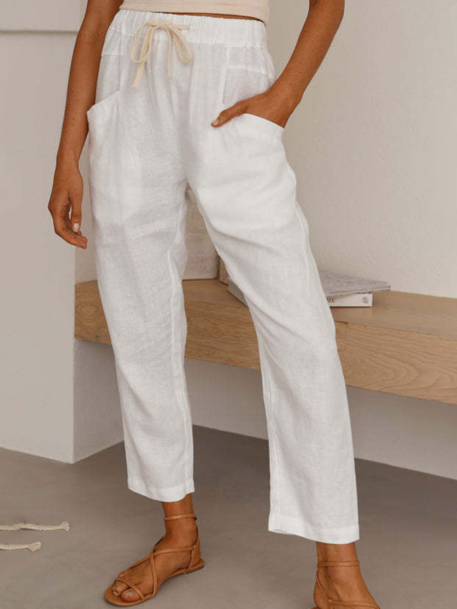 Casual Loose Solid Color Elastic Waist Pants