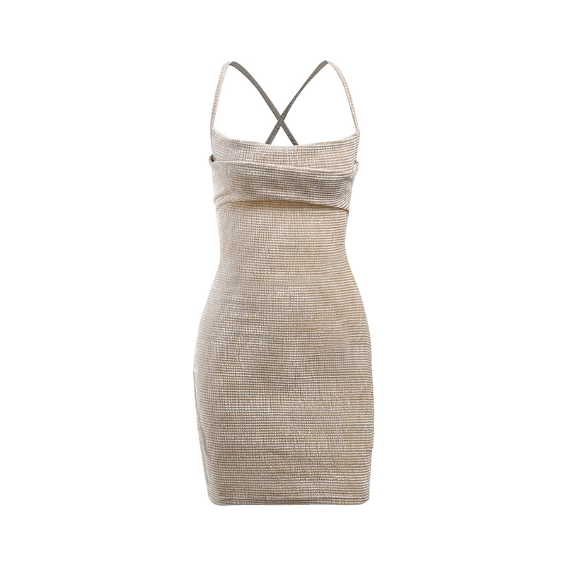 Women Solid Color Strap Backless Dress