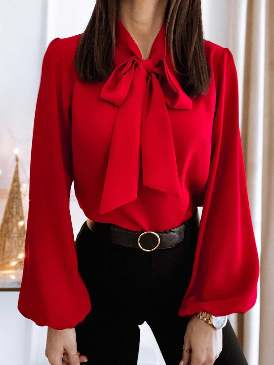 Solid Color Elegant Long Sleeve Blouse