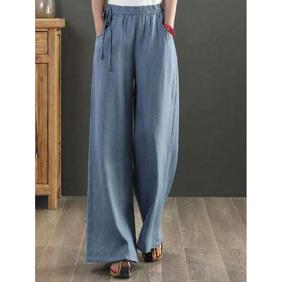 

Casual Loose Solid Color Elastic Waist Pants