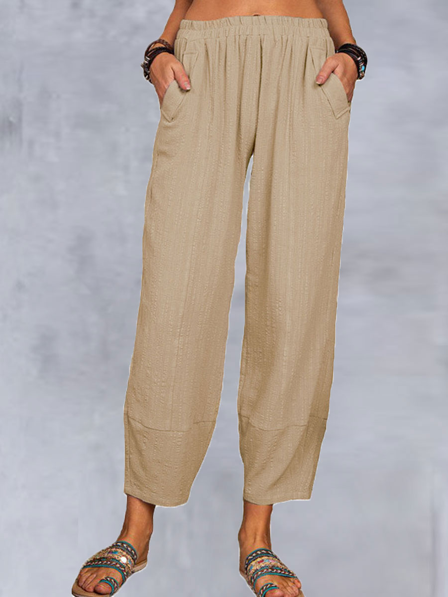 Casual Loose Solid Color Elastic Waist Pants