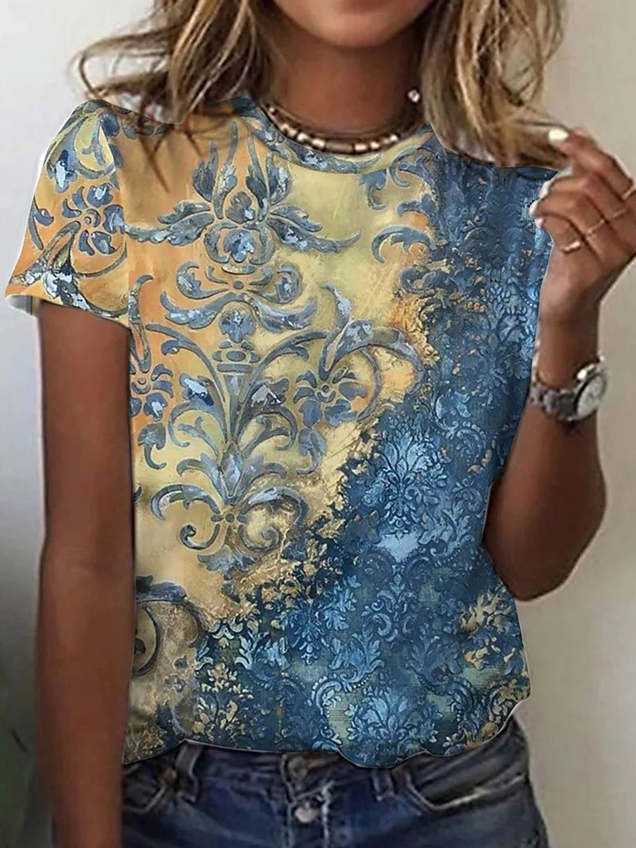 Casual Printed Short Sleeve Crewneck T Shirt