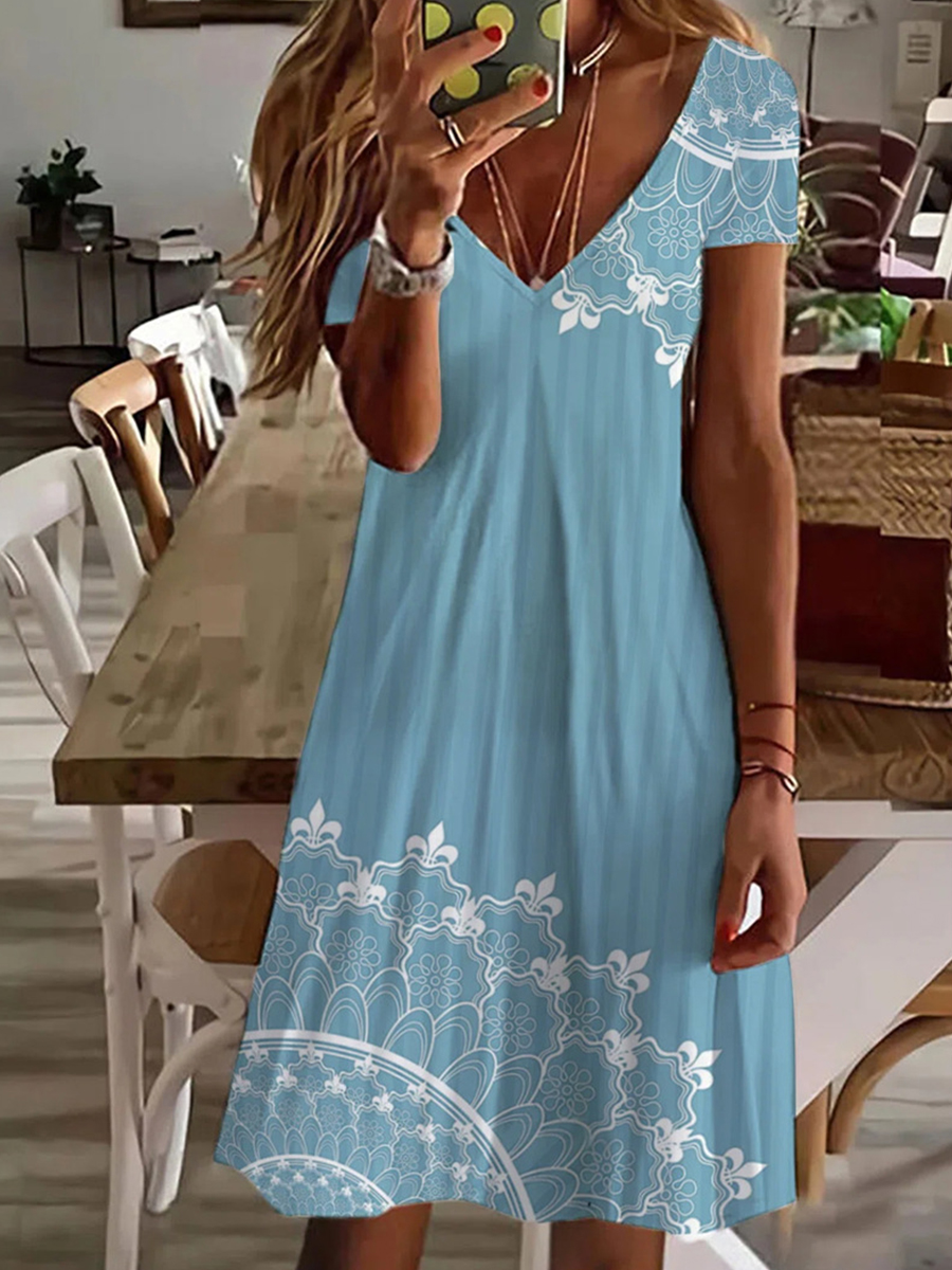 Floral Floral Slim fit Short Sleeve V Neck Dress