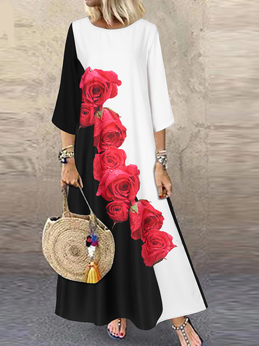 Casual Short Sleeve Crew Neck Print Dress