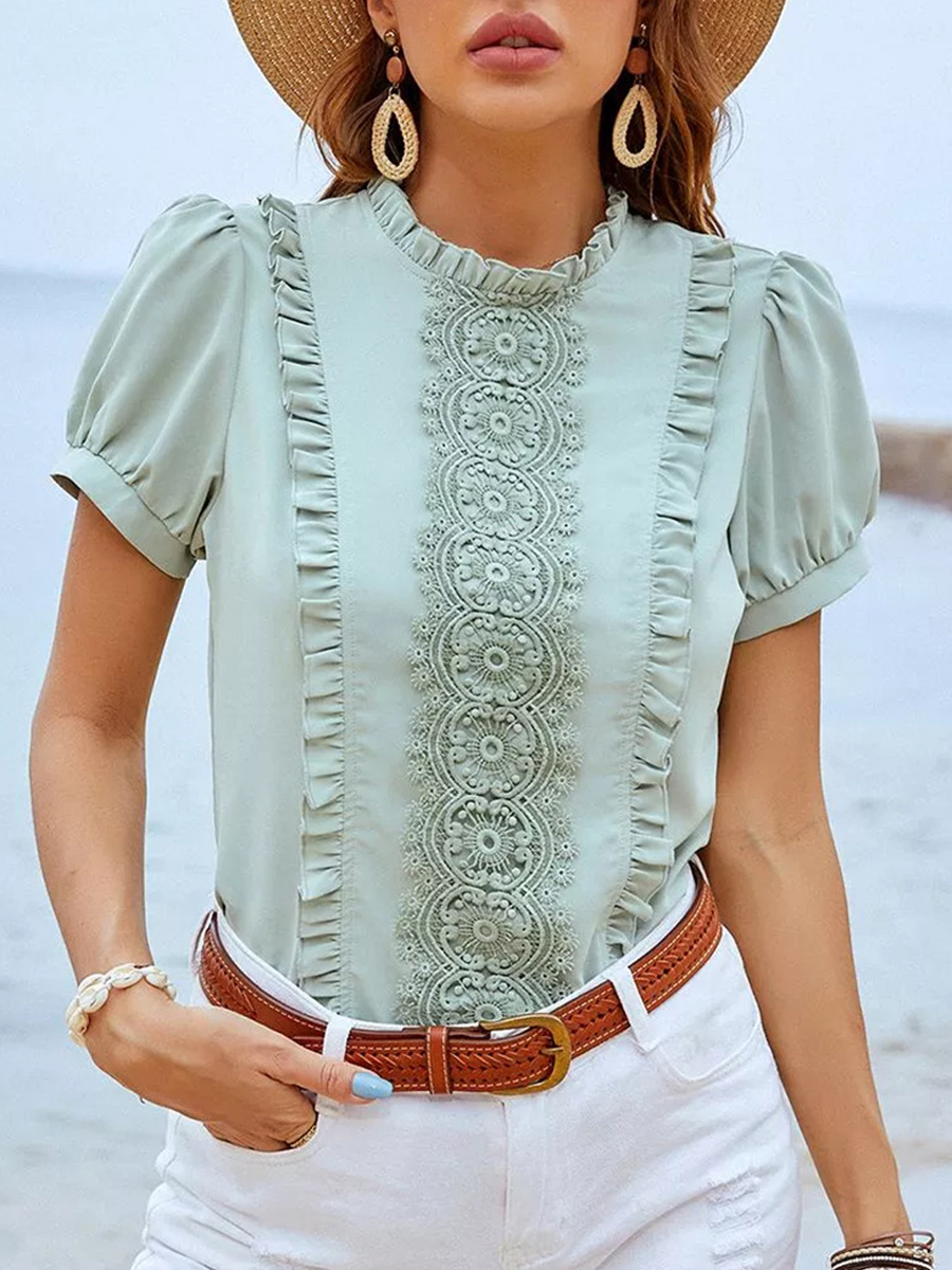 Elegant Vintage Solid Short Sleeve Blouse