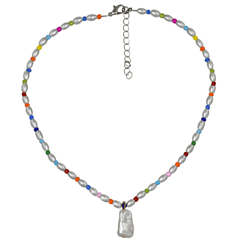 Colorful Baroque Shaped Pearls Hand Beaded Necklace