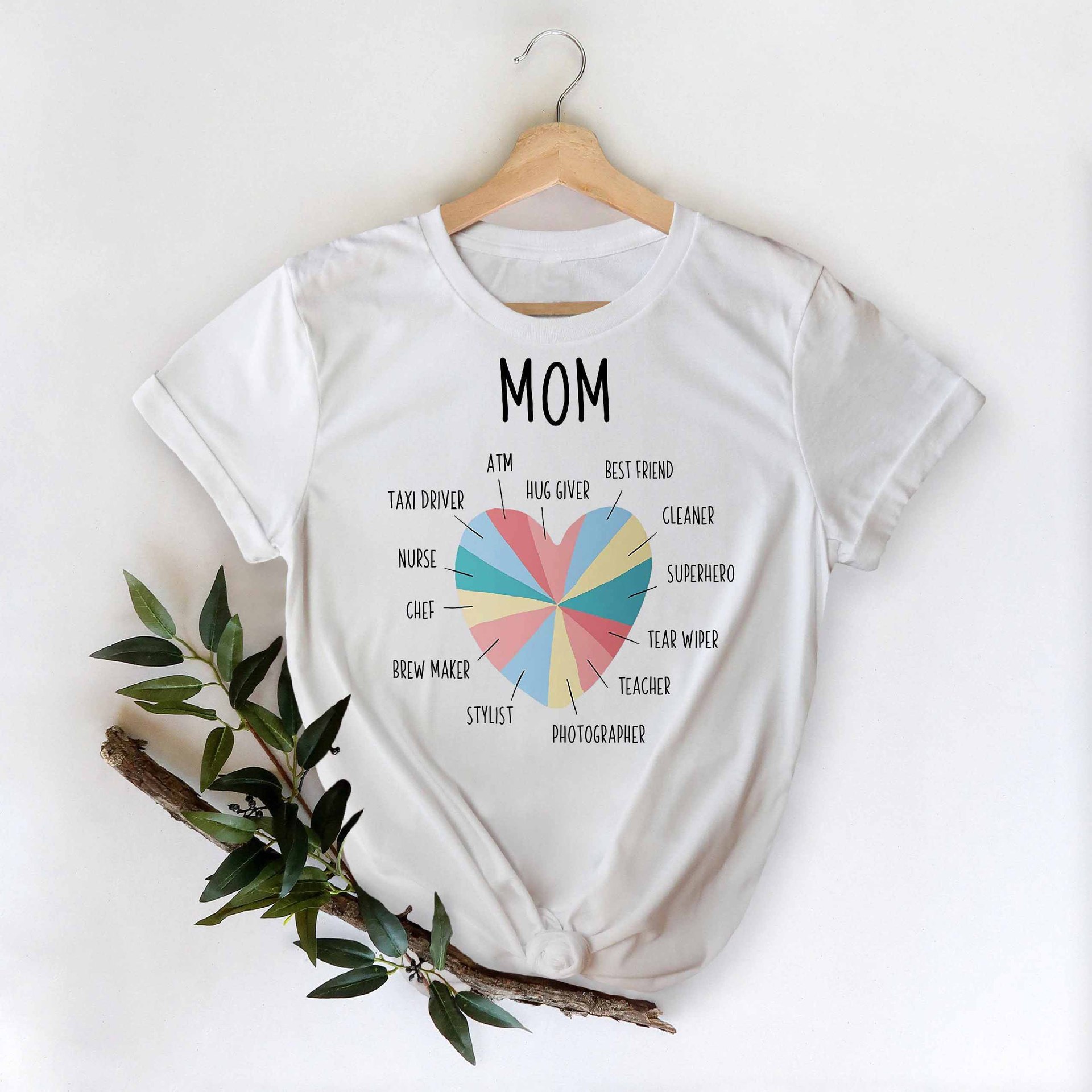 Women's Mom Heart Print Cotton T Shirt