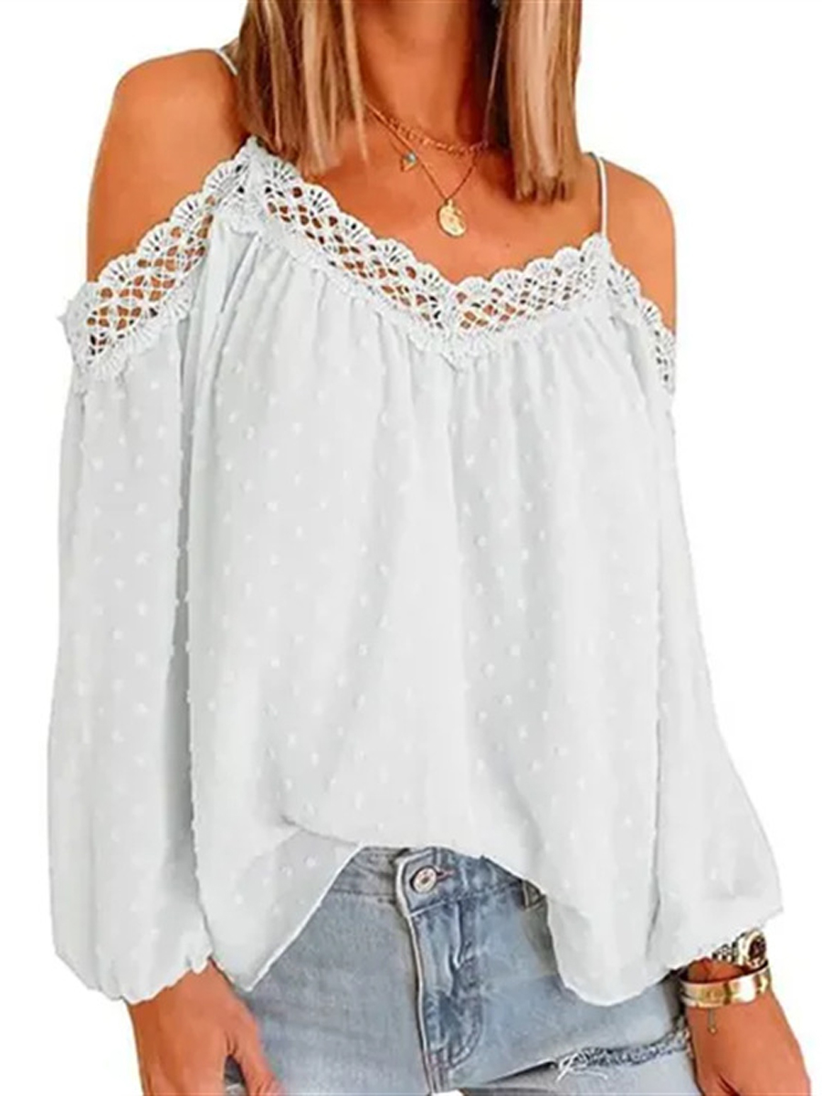Casual Solid Color Off Shoulder Long Sleeve Shirt