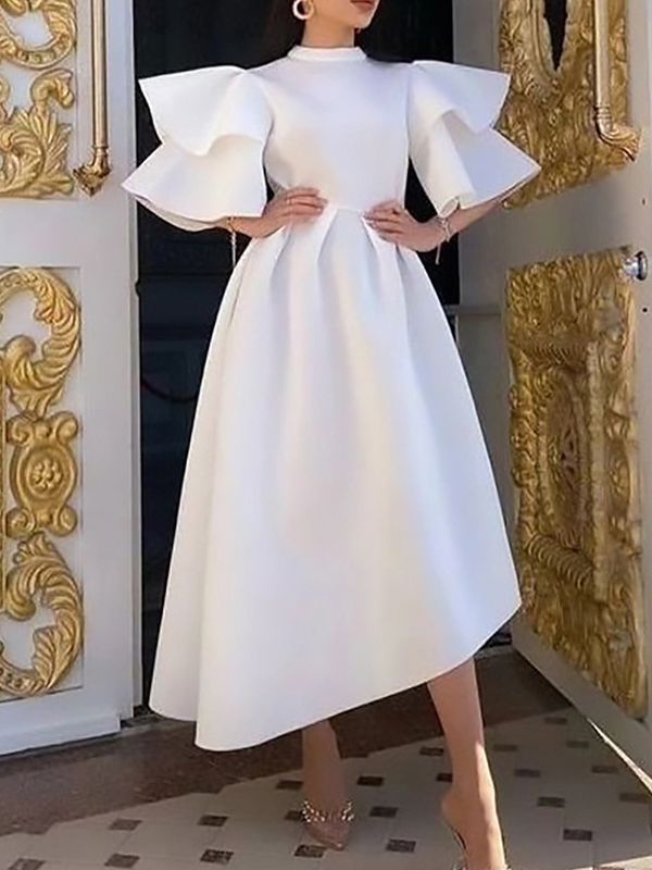 Ladies Elegant New Double Ruffle Sleeve Party Dress Dress