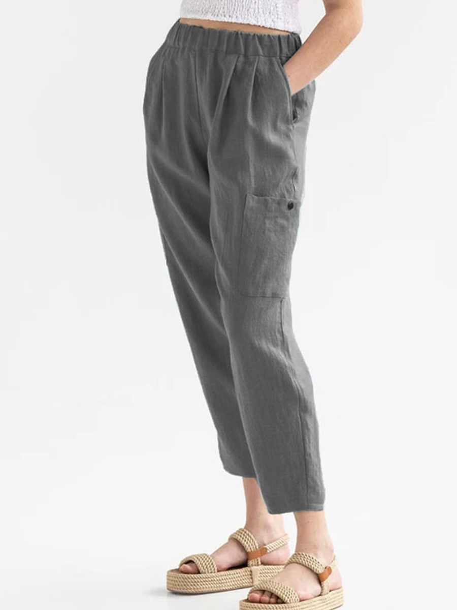 Loose High Waist Cotton And Linen Casual Pocket Casual Pants