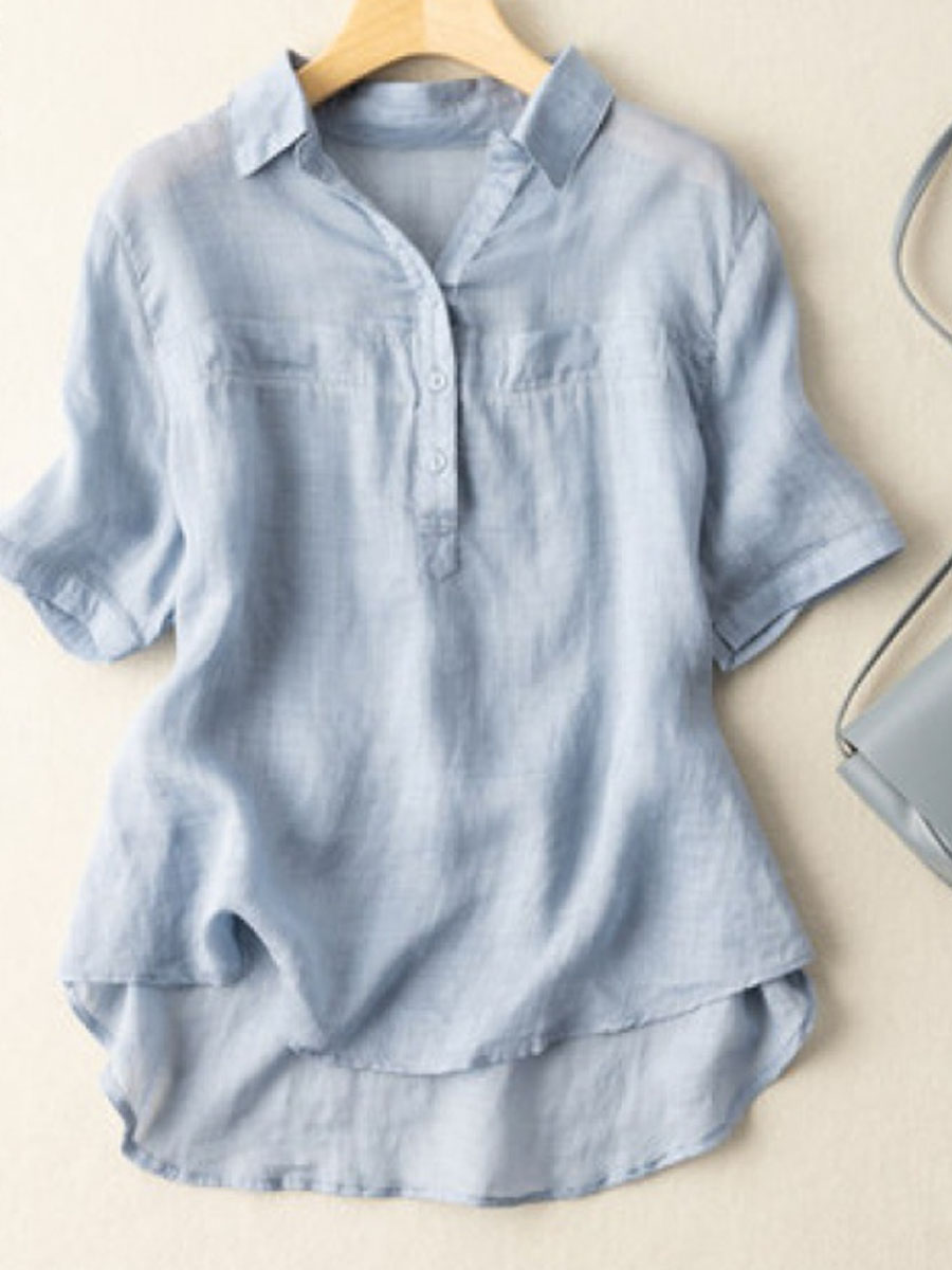 Casual Loose Solid Color Short Sleeve Blouse