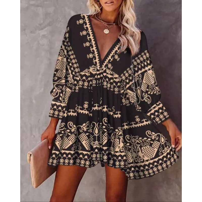 2022 European And American New Fashion Short Skirt Printing Pullover Dress
