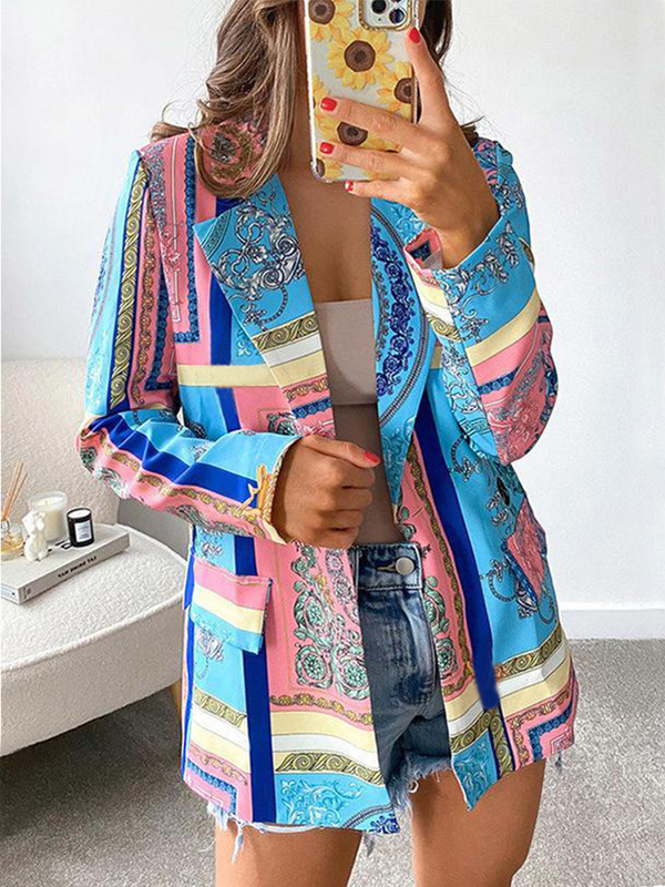 Ladies New Elegant Fashion Casual Print Top Small Suit