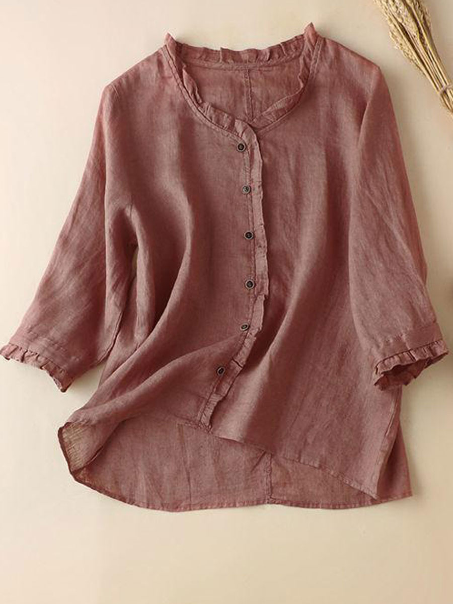 Casual Loose Solid Color Long Sleeve Blouse