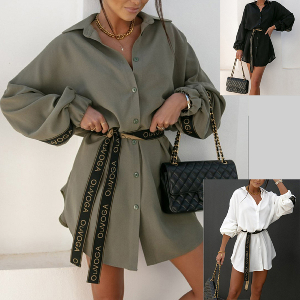 Fashion Long Sleeve Waist Shirt Dress