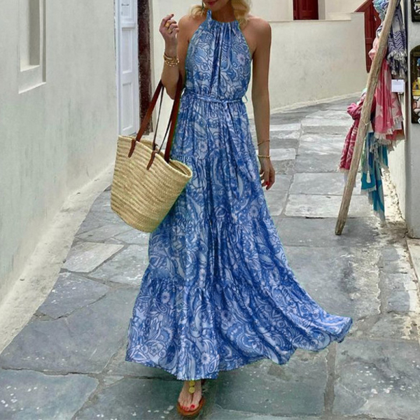 Women's Sling Sleeveless Boho Print Dress