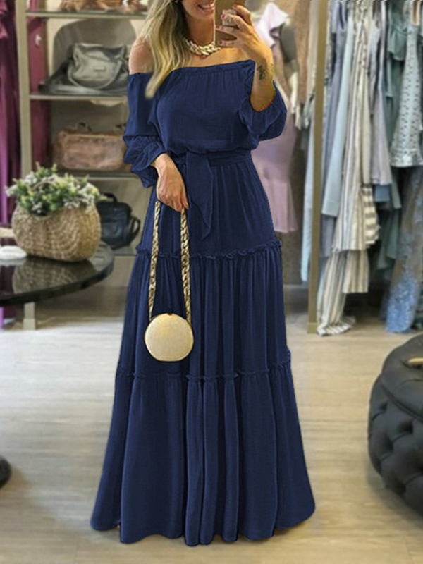Women's New Elegant Solid Color One Shoulder Dress Evening Dress