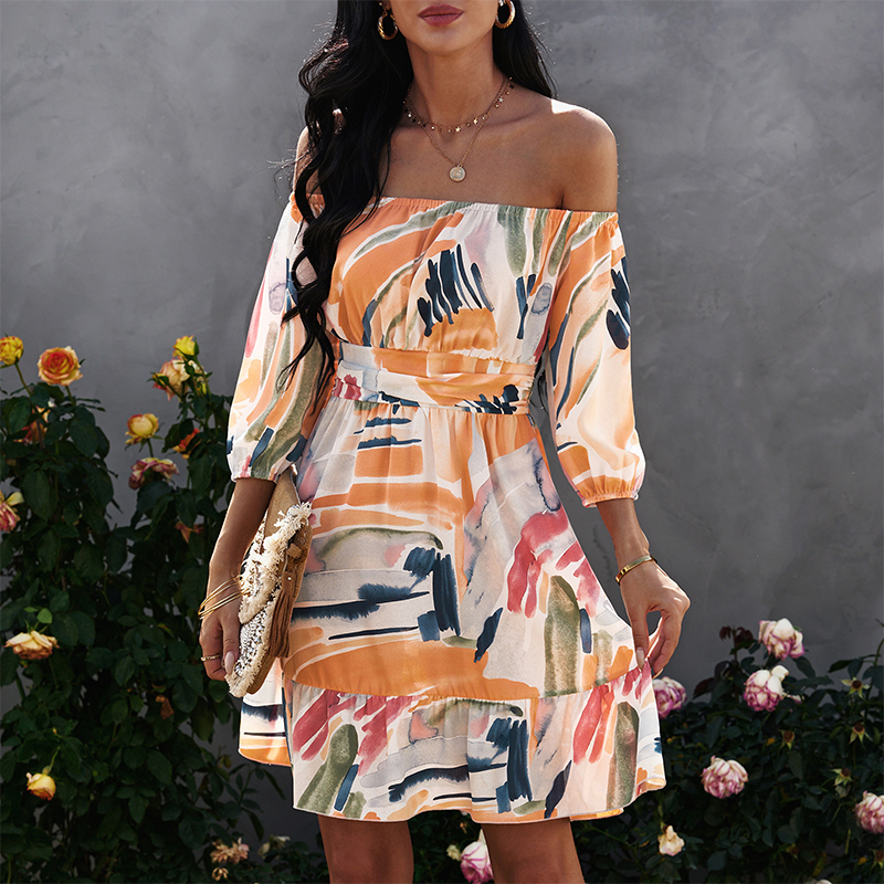 Ladies Floral Print Bow Backless Dress