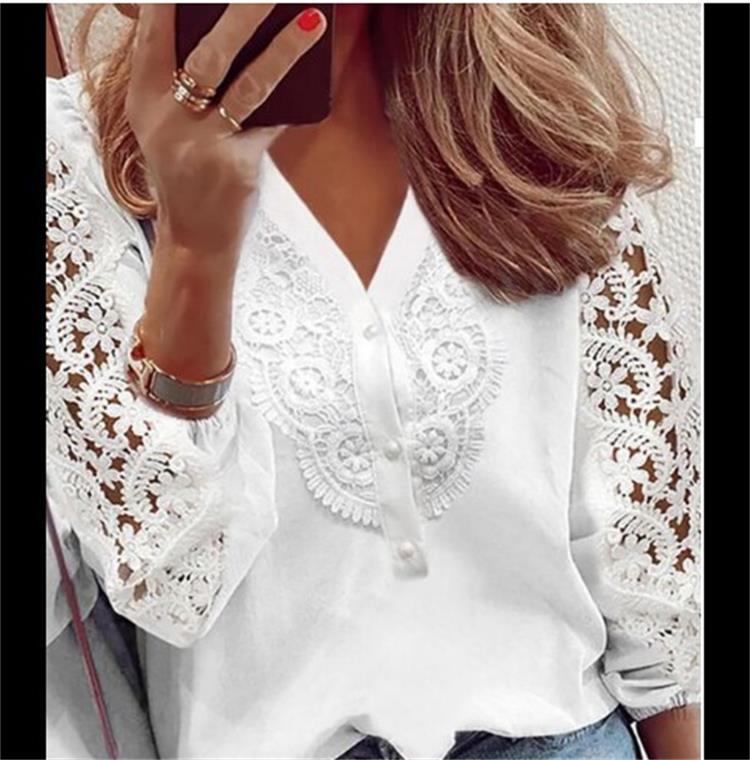 V neck Shirt Button Lace