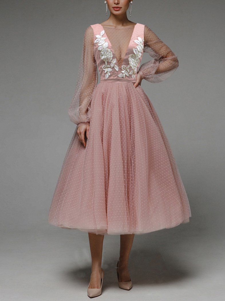 Women's Elegant Sweet Puff Sleeve Princess Dress Mesh Polka Dot Wedding Dress Dress