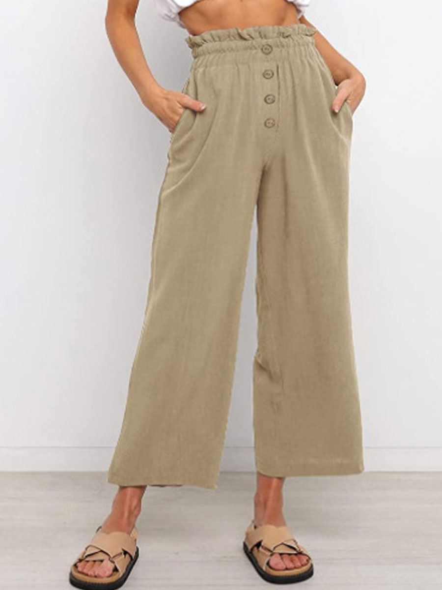 Loose Casual Solid Color Elastic Waist Pants