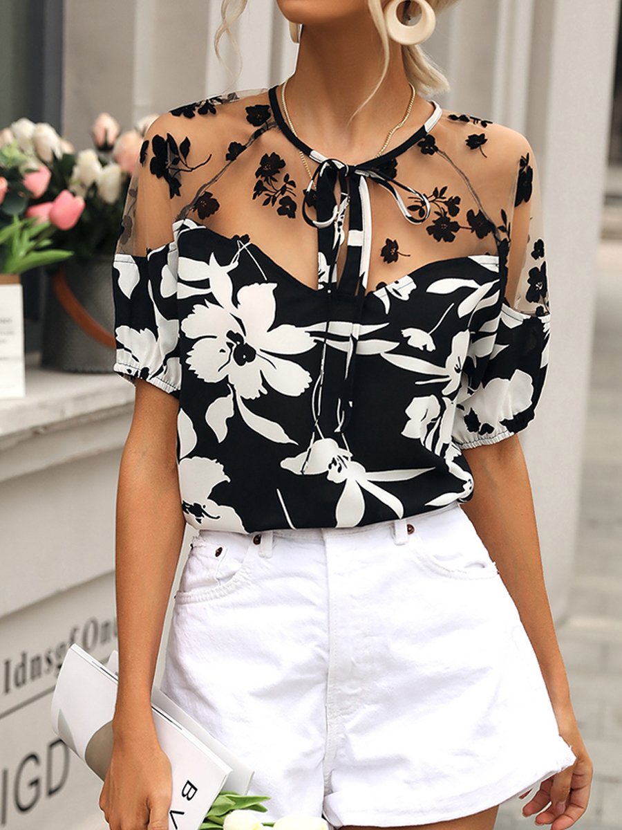 Summer Elegant Lace Short Sleeve Blouse