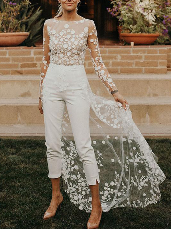 Women's Perspective Long Sleeve Lace Jumpsuit Trench Coat Fake Two Pieces