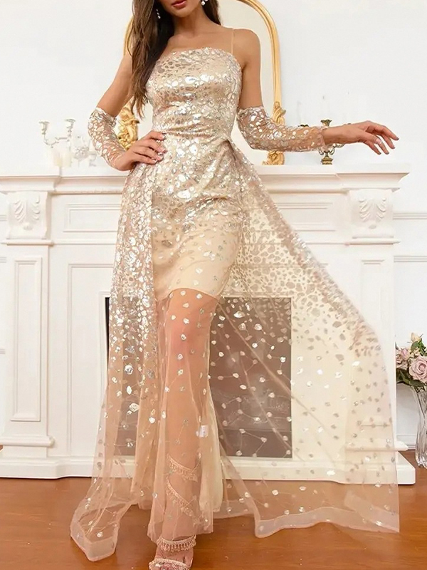 Ladies Sexy Sequin Long Sleeve Dress