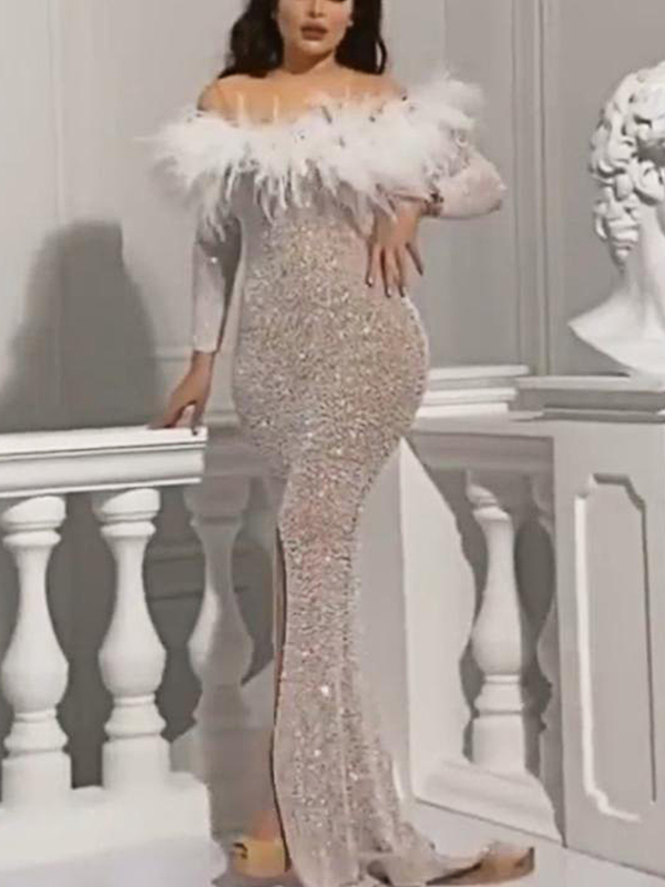 Ladies Sexy Sequin Long Sleeve Dress