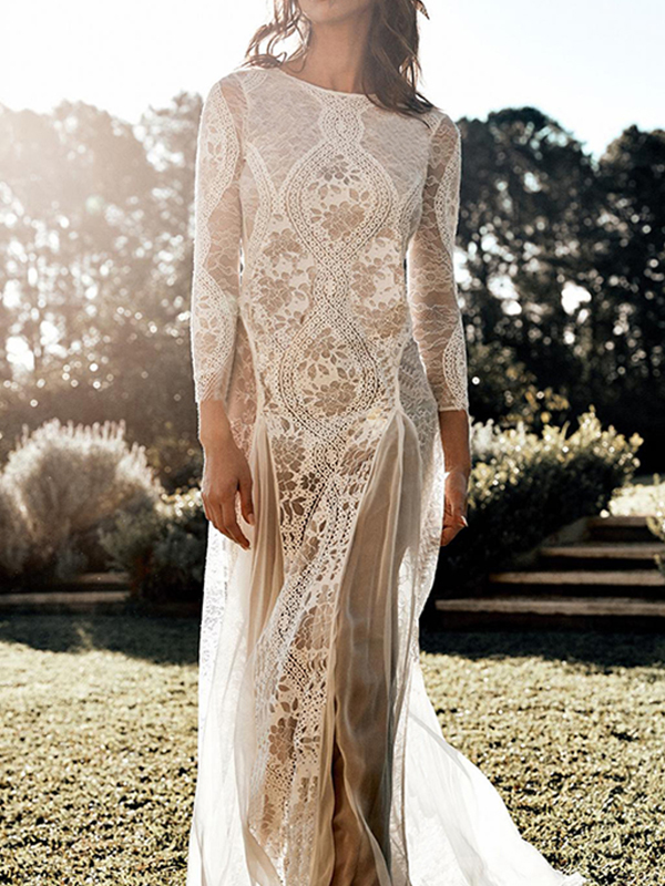 Ladies Long Sleeve Lace Sexy Backless Dress