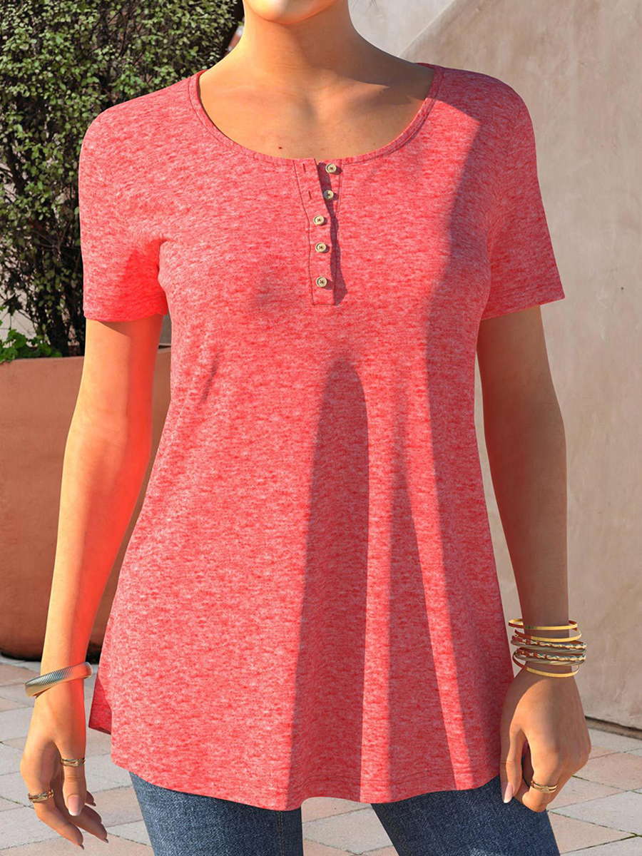 Summer Solid Color Crew Neck Short sleeved T shirt